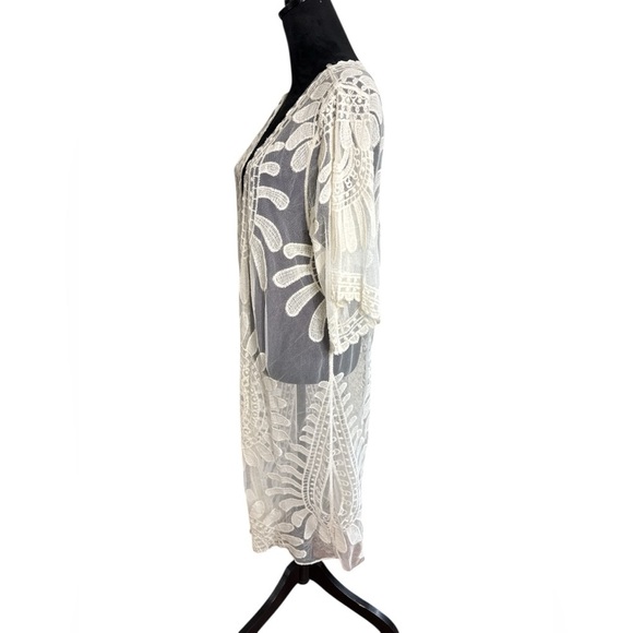Rebellion by Regine Boho Crochet Lace Kimono Duster Cardigan Cream M - Picture 3 of 7